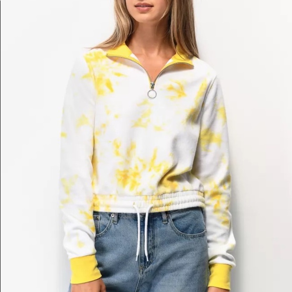 Zine Indiana Yellow Tye Dye Quarter Zip Crop Sweatshirt 🐣🐇